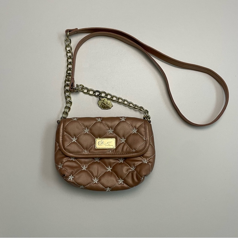 Luv by Betsey Johnson Purse Crossbody Quilted Star Print Mini Lips Pink Gold